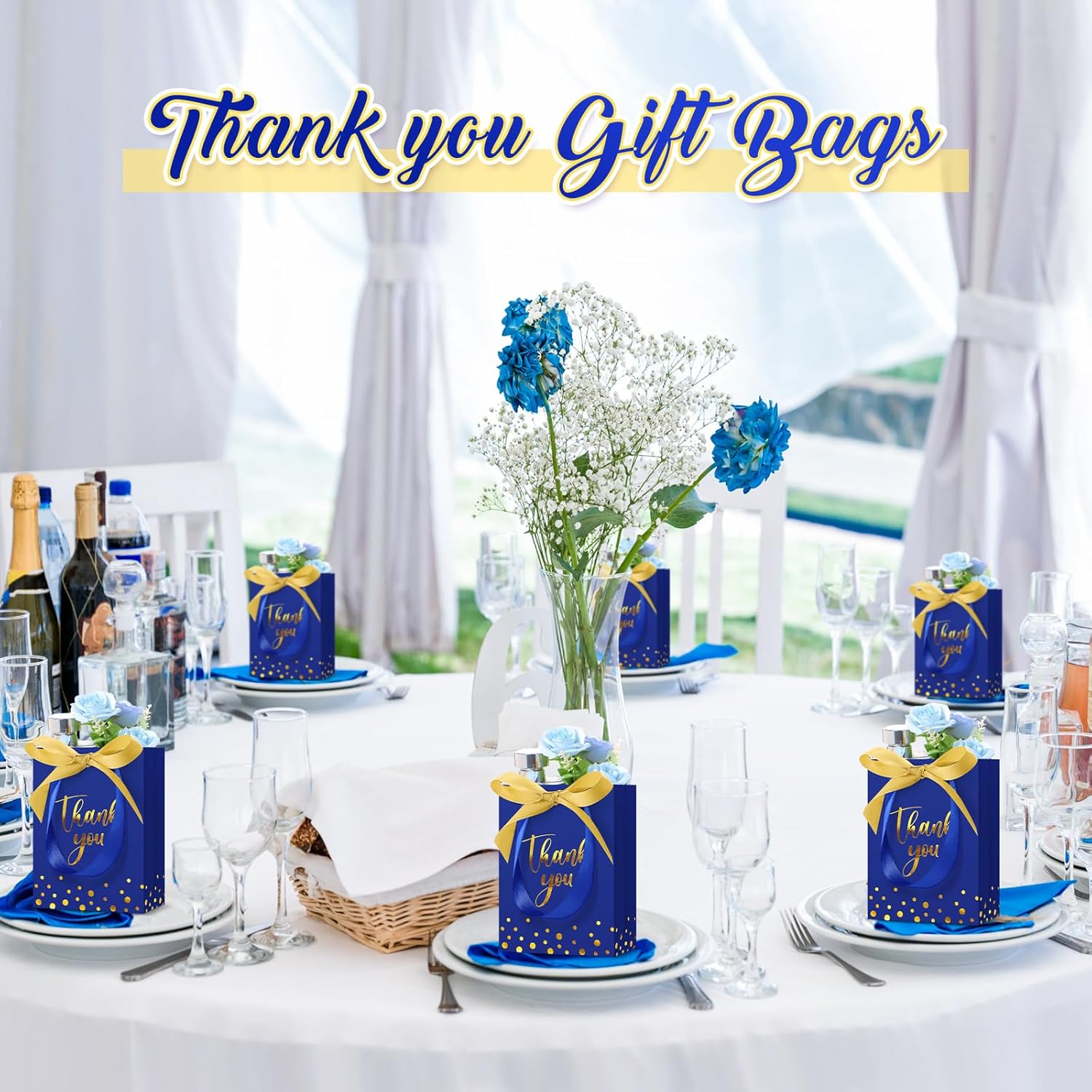Kolldenn 36 Pack Small Thank You Gift Bags with Handles 5.9 x 4.3 x 2.4 Inches Christmas Party Favor Bags with Bow Ribbon Candy Goodie Gift Bag Bulk for Xmas Wedding Birthday Bridal Shower(Royal Blue) - Image 6