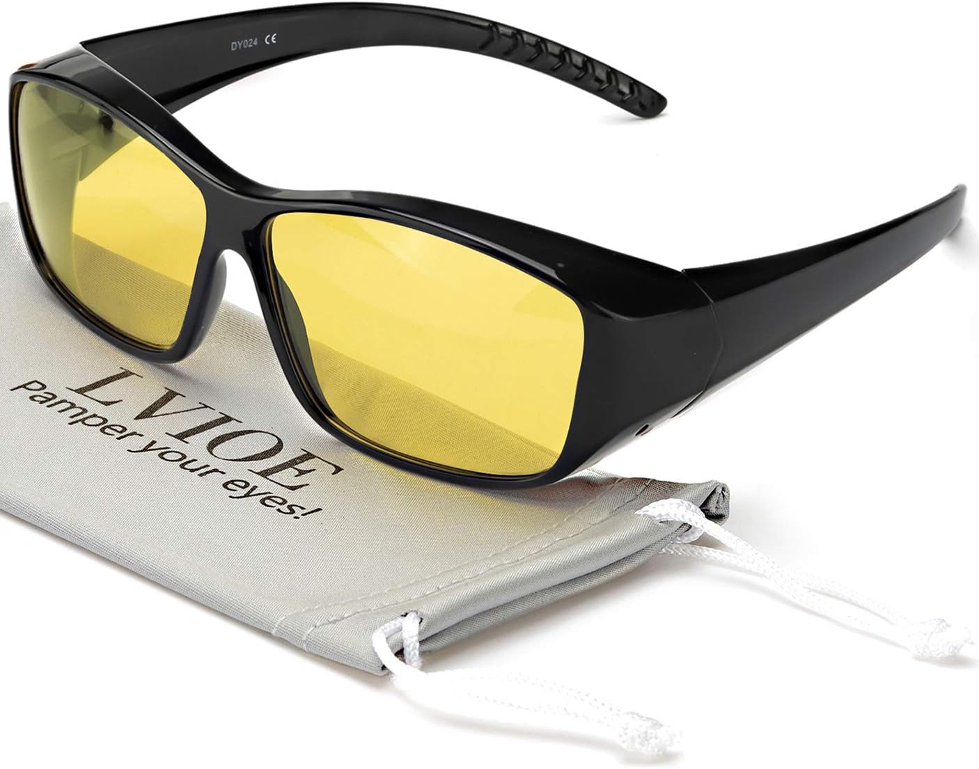 LVIOE Wrap Around Night-Driving Glasses with Polarized Yellow Lens Lightweight Frame for Night-Vision Eyewear