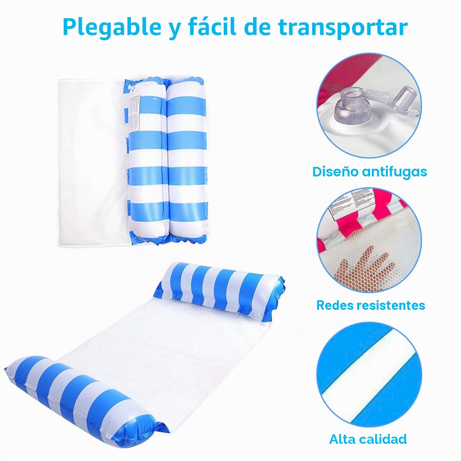 2 Piezas Hamaca Inflable para El Agua Colchoneta Piscina Hinchables Para Piscina 4 en 1 Hamaca Flotante Colchoneta Plegable Flotador Colchón de Natación Hamaca Silla Piscina Inflatable