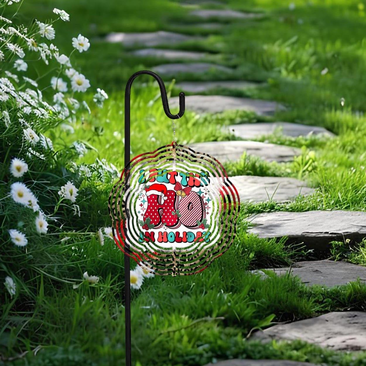 I Put The Ho in Holiday Christmas Wind Spinners 3D Stainless Steel Laser Cut Metal Double Sided Printing-Hanging Indoor/Outdoor Decorations Yard Gardening Decor,Metal Kinetic Art 16x16 inches