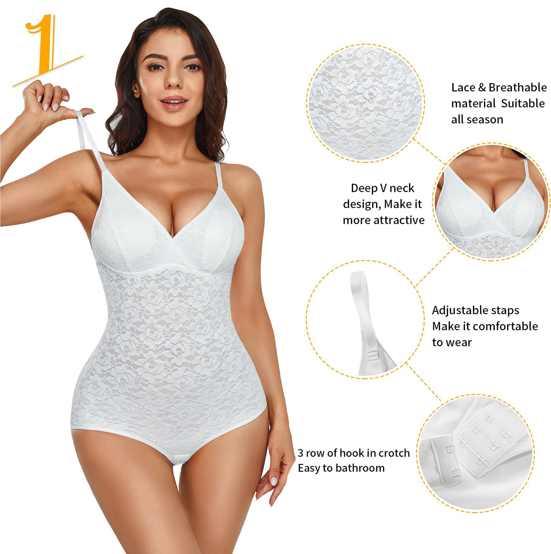 Bafully Shapewear Donna Body contenitivo modellante Intimo Snellente Pancera Contenitiva Dimagrante Shaper con scollo a V Sexy