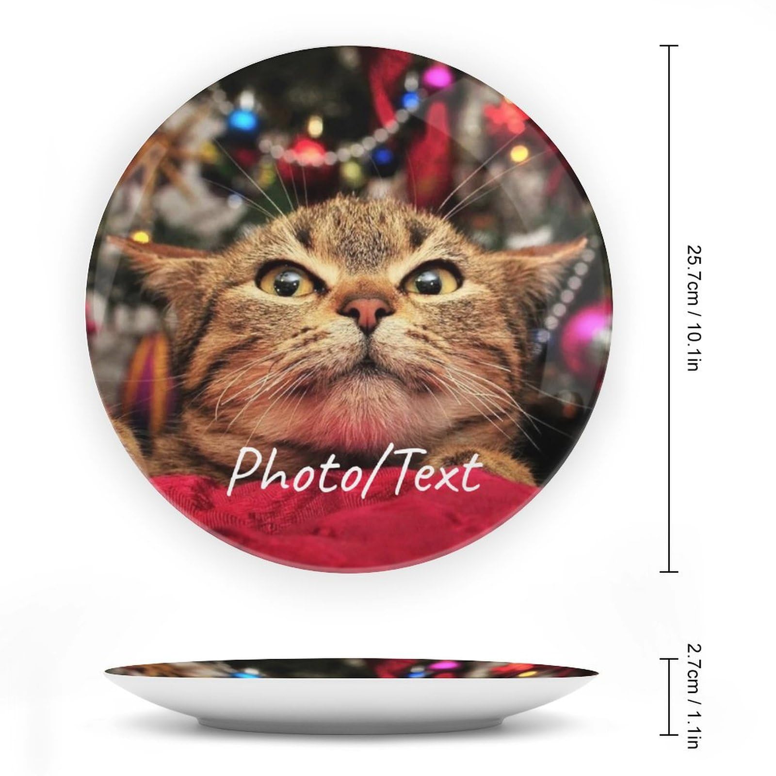 EXYLANOR Custom Display Dish with Photo Personalized Decorative Plates with Name Logo Pictures Customize Ceramic Dish for Birthday Christmas Memorial Gift, 10 Inch