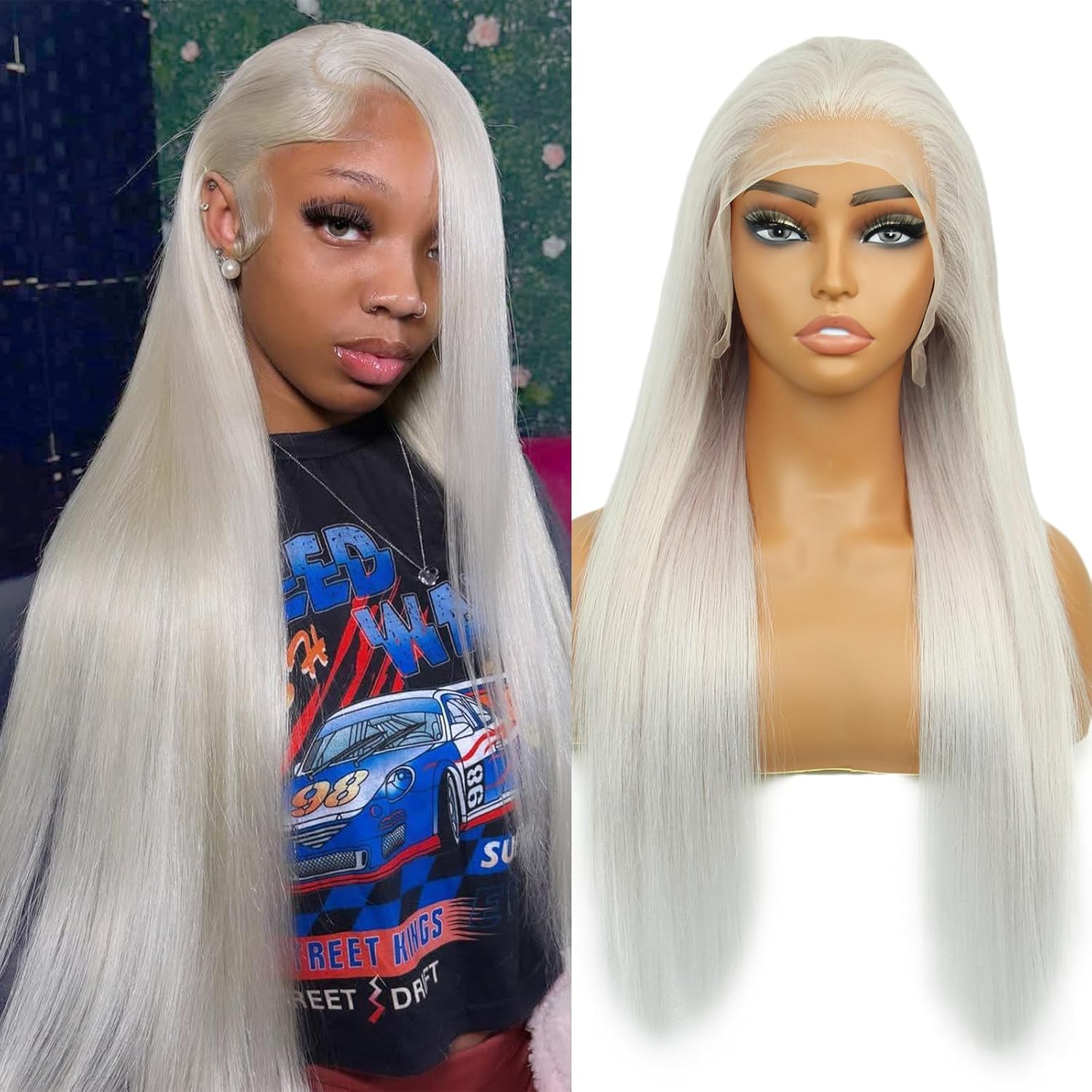 SIYUSI Grey Lace Front Wigs Human Hair Straight 200 Density Glueless 13x4 HD Lace Front Wigs Human Hair Transparent Frontal Wig Pre Plucked Silver Gray Colored Glueless Wigs for Black Women 24 Inch