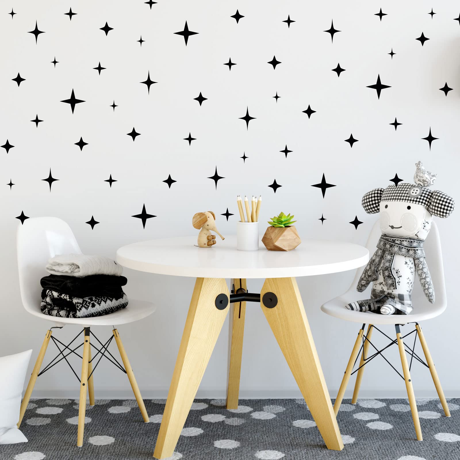 Stickerscape Star Wall Stickers (Mixed - 2 Sheets - Black) | Space Wall Stickers for a Night Time Themed Bedroom or Nursery | Easy to Apply, Cleanly Removable