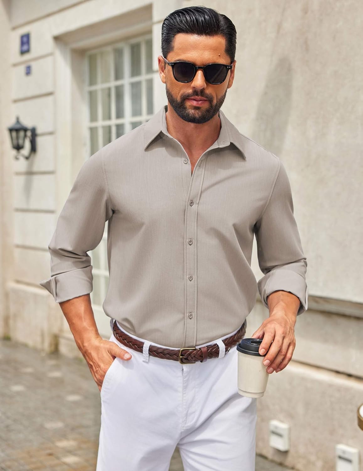 COOFANDY Men's Casual Button Down Long Sleeve Untucked Denim Dress Shirt - Image 4