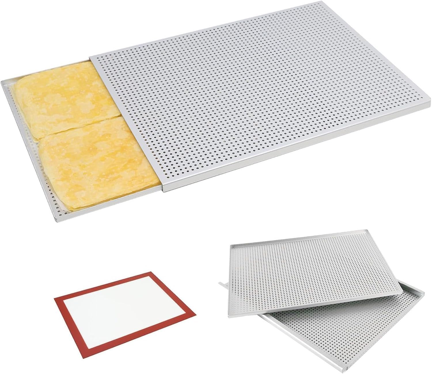 Antihaft-Backform mit Silikonmatte, Crisper Tray Rechteckige Ofenform für Brot, Fleisch, Desserts, Mehrzweck-Backblech für Küche