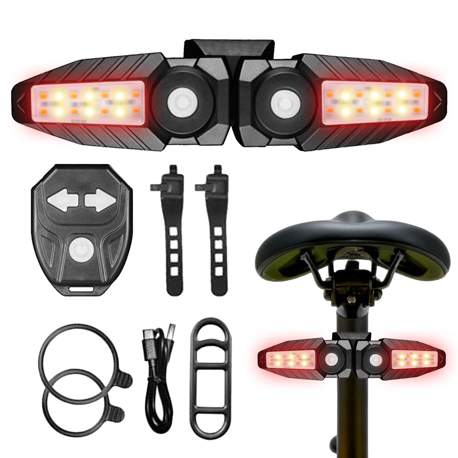 Feu arrière de vélo télécommande lampe LED rechargeable USB gadget de sécurité robuste éclairage - 8