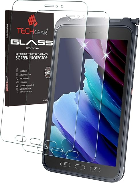 TECHGEAR Galaxy Tab Active 3 8" 2 Pack of GLASS Edition SM-T570 / T575 / T577 Tempered Glass Screen Protectors [9H] [HD Clarity] [Scratch-Resistant] Designed For Samsung Galaxy Tab Active 3