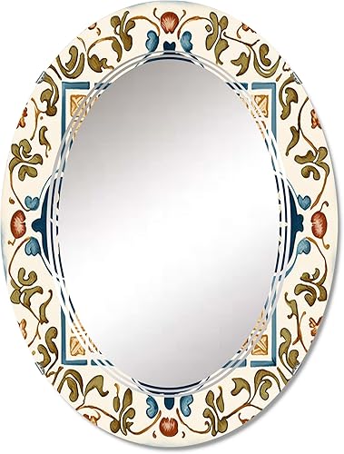 Mediterranean Tiles in Retro Blue VIII- Vanity Mirror, Bathroom Mirrors, Wall Mirrors for Living Room, Bedroom - Oval Mirror - Large 20'x30', 24'x36'