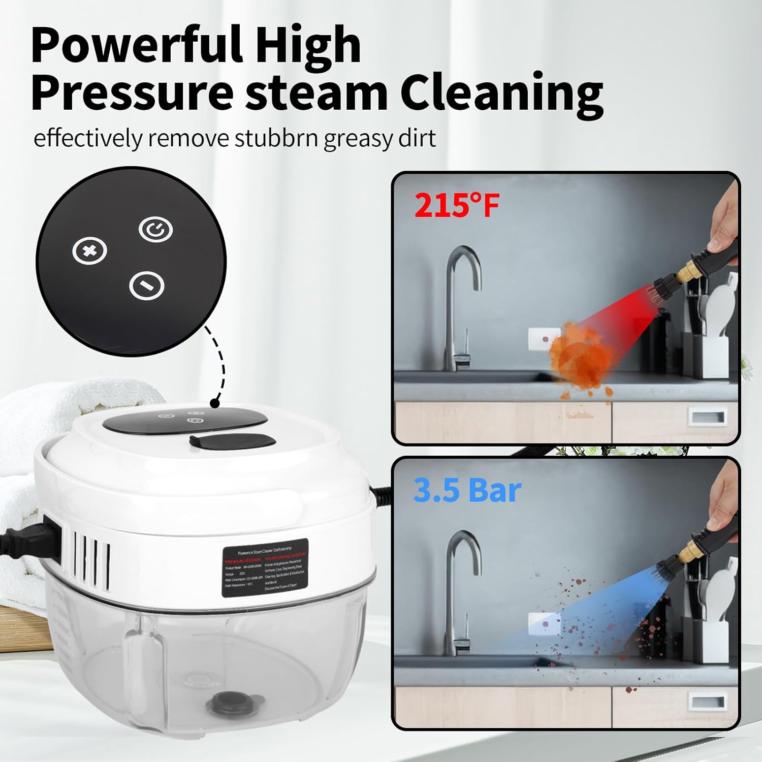 Steam Cleaner for Home, Steamer for Cleaning, 6-Level, 10s Heat-Up & 1.5L Tank, Handheld Steam Cleaner for Car Detailing, Home, Tile, Grout, Furniture
