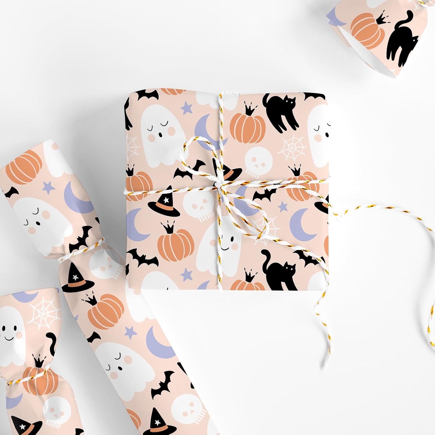 Whaline Halloween Wrapping Paper - Mini Roll - 17 In x 32.8 Ft Pink Cute Pumpkin Ghost Gift Wrap Paper for DIY Crafts Holiday Birthday Baby Shower Party image 2