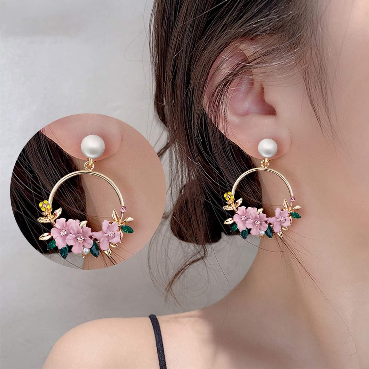 Amazon イヤリング 金属 花シンプル フラワー ビジュー フレーム パステル 可愛い おしゃれ レディース 中学生 高校生 誕生日 プレゼント ギフト ピンク ネックレス 通販