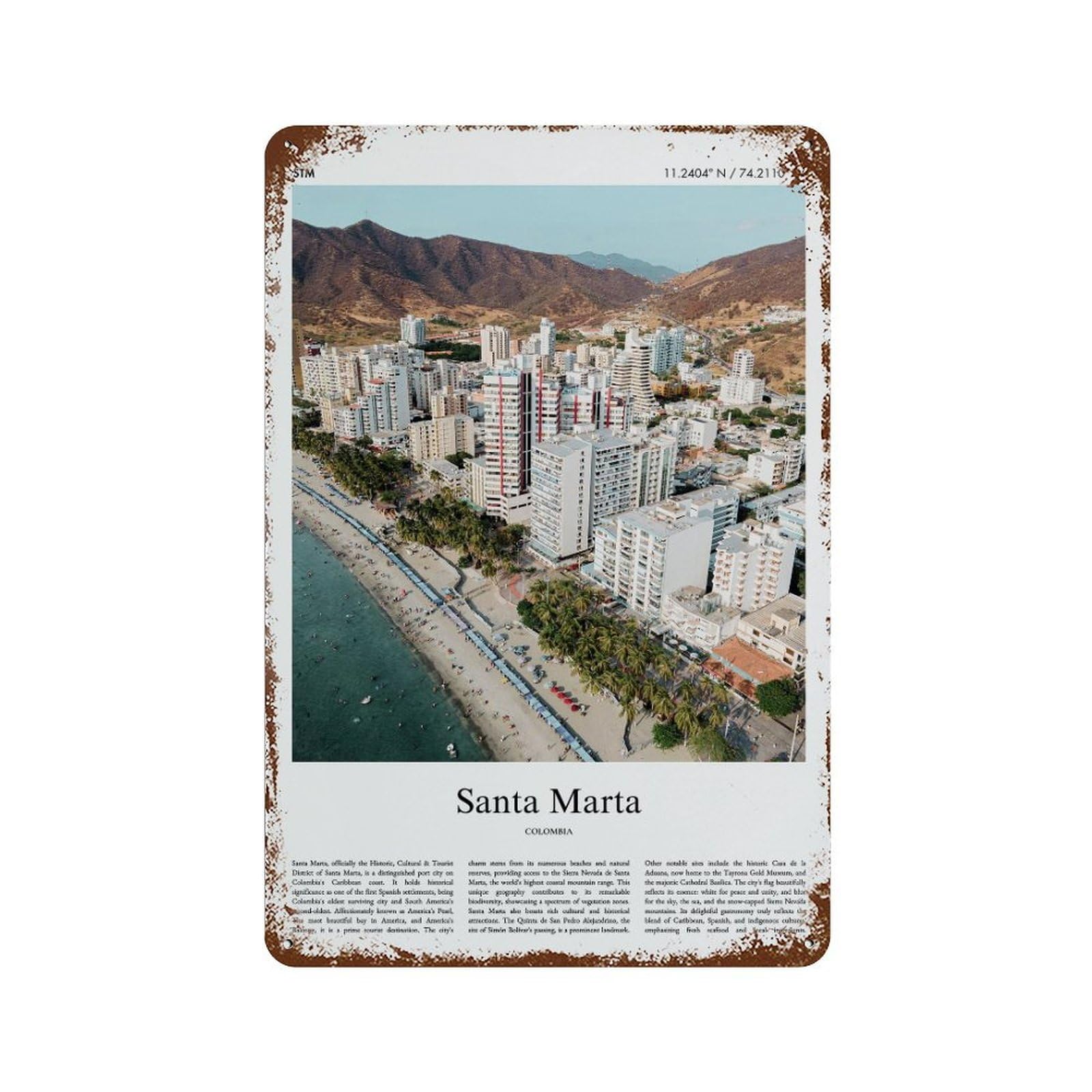 xiaoxiaoshen Santa Marta Colombia City Scenery Wall Decor Art Metal Tin Poster Modern Home Decor Art Home Bar Shop Decorations Vintage Sign 30x20cm