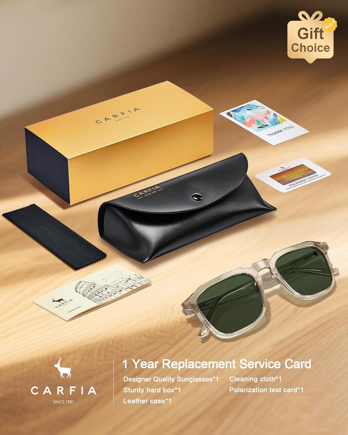 CARFIA Acetate Classic Square Polarized Sunglasses for Men Women UV400 Lenses Hand-crafted Frame Retro Outdoor Sun Glasses - Image 8