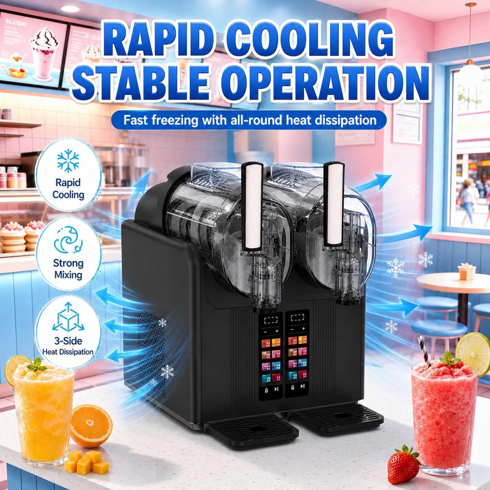 Máquina De Granizados Y Helado Soft, Doble Tanque 2 X 2 L Para Hogar/Comercio, Sin Hielo, Enfriamiento Rápido, Temperatura Regulable, Pantalla Táctil,Para Margaritas Y Frappés, Negra white