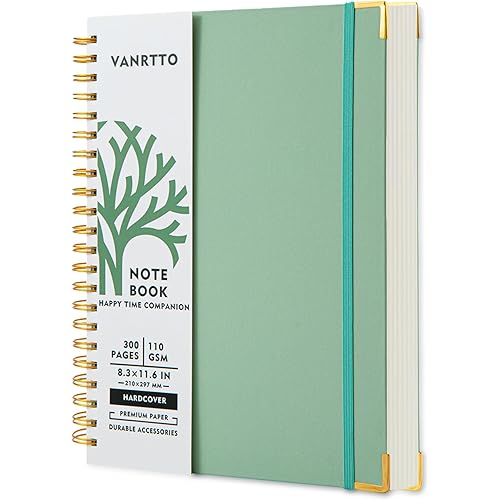 Hardcover Spiral Notebook, 8.5 x 11 IN Notebooks College Ruled, 110 GSM Thick Lined Paper Notebooks for Work, School and Travel, 300 Pages Journals for Writing, Large Journal for Women and Men Green