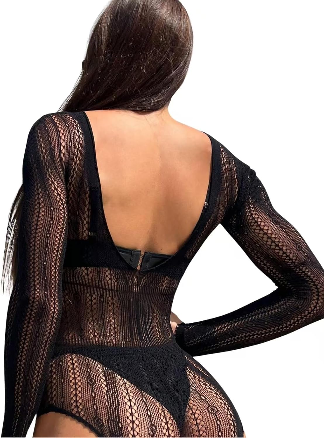 Women's Long Sleeve Mesh Bodysuit - Black Performance & Stage Costume (Black, One Size)