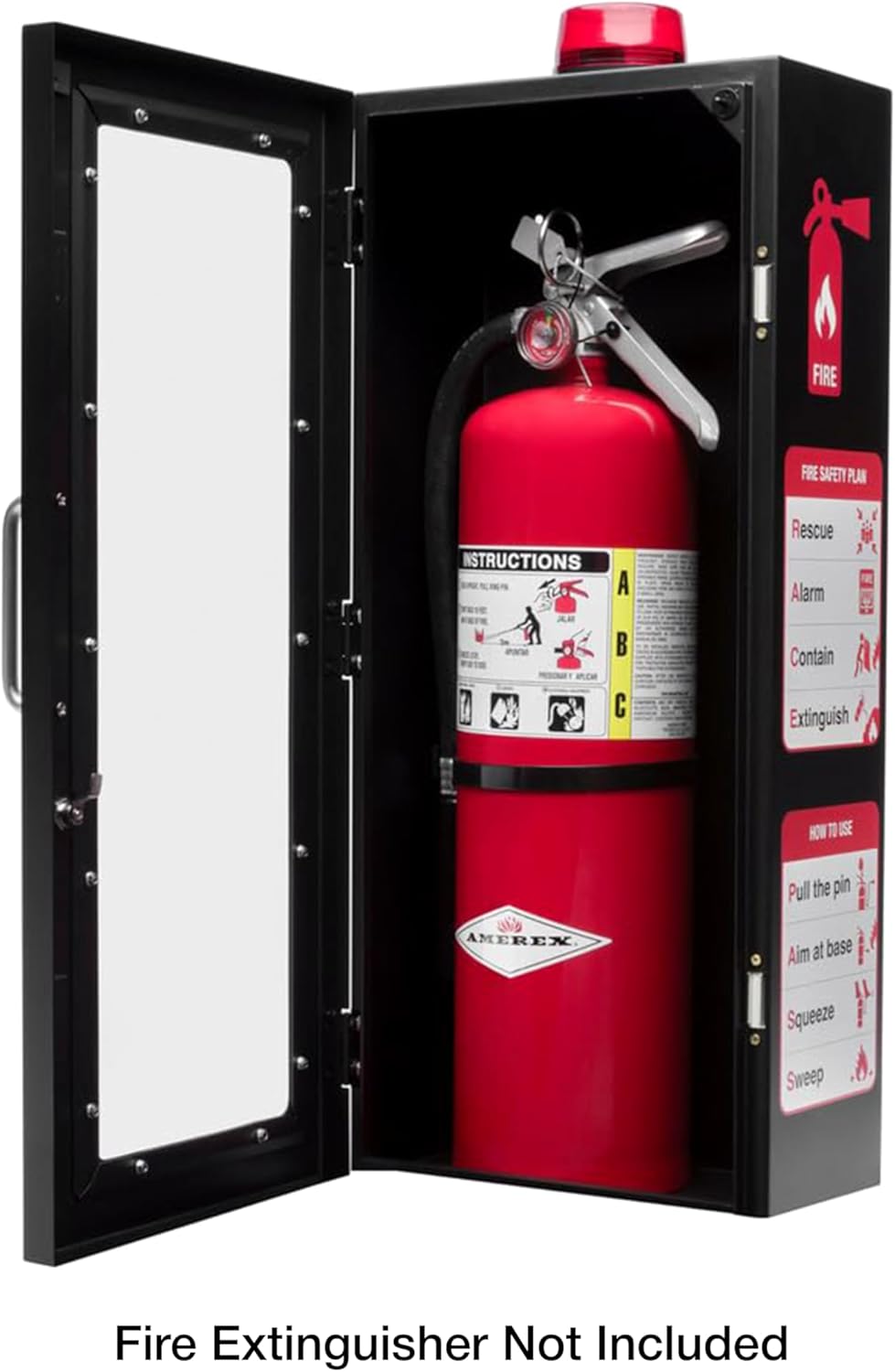 Fire Extinguisher Cabinet | Wall & Surface Mount | Holds 2.5 Pound, 5 lb or 10 lb Extinguishers | Optional Alarm & Lock | Fire Safety Instructions Included (Single Black Cabinet, Metal)