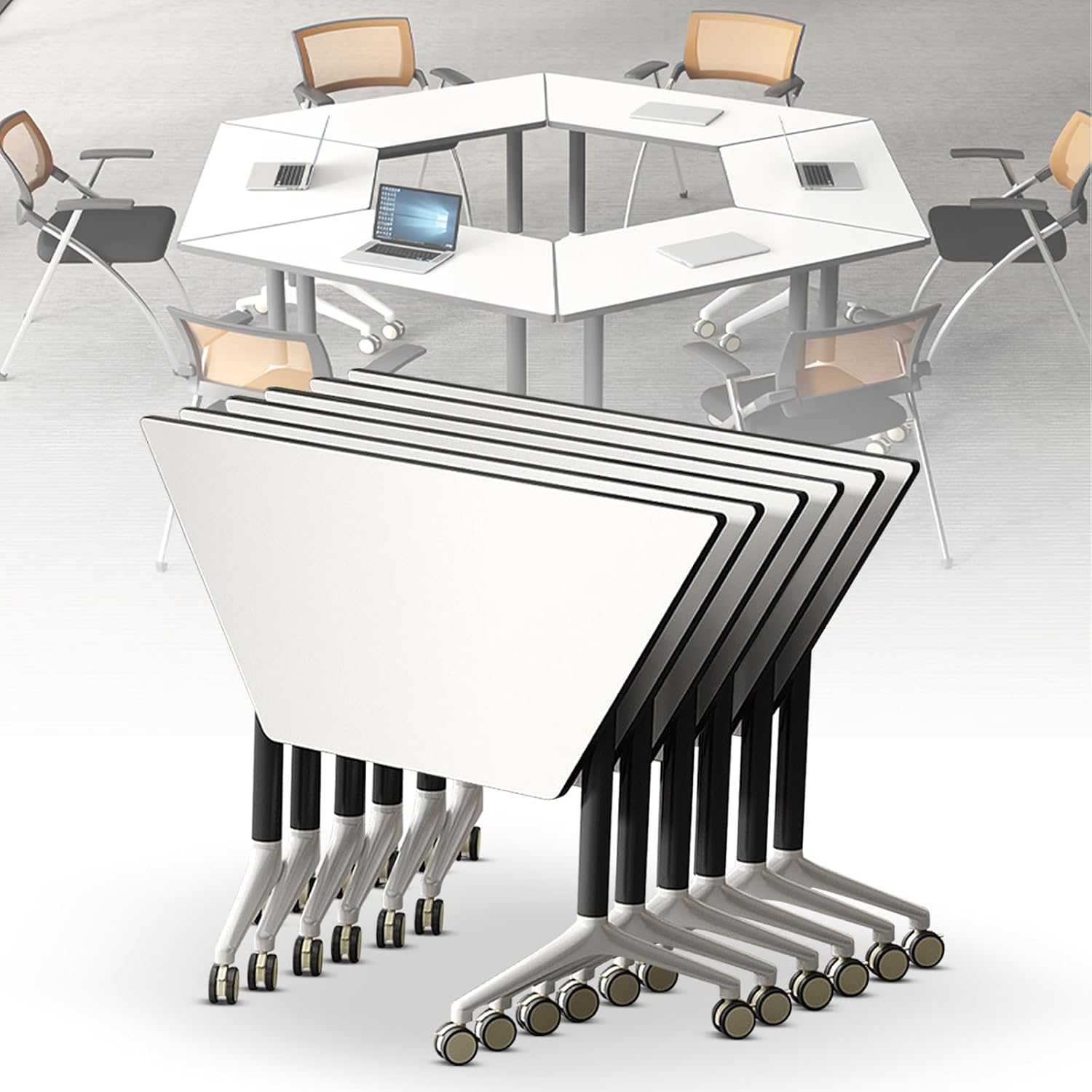 Conference Table Foldable Meeting Tables On Wheels,Folding Conference Tables Flip Top Mobile Trainning Table (2pack)