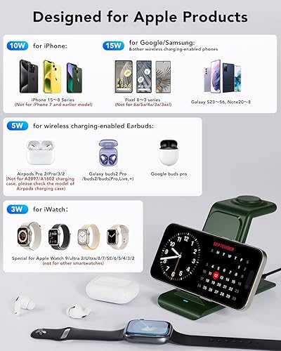Miniatura 3 de HATALKIN Estación de carga inalámbrica 3 en 1 compatible con múltiples dispositivos, Apple Watch 8 Ultra 7 SE 6 5 4 AirPods Pro 2nd iPhone 14 13 12