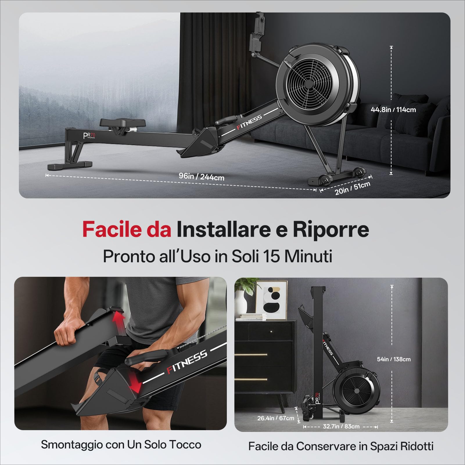 PASYOU Vogatore per Casa, Vogatore ad Aria Professionale con Bluetooth e Kinomap, Vogatore di Livello Commerciale per uso Domestico con LCD Display Intelligente, Capacità di Peso 160 KG