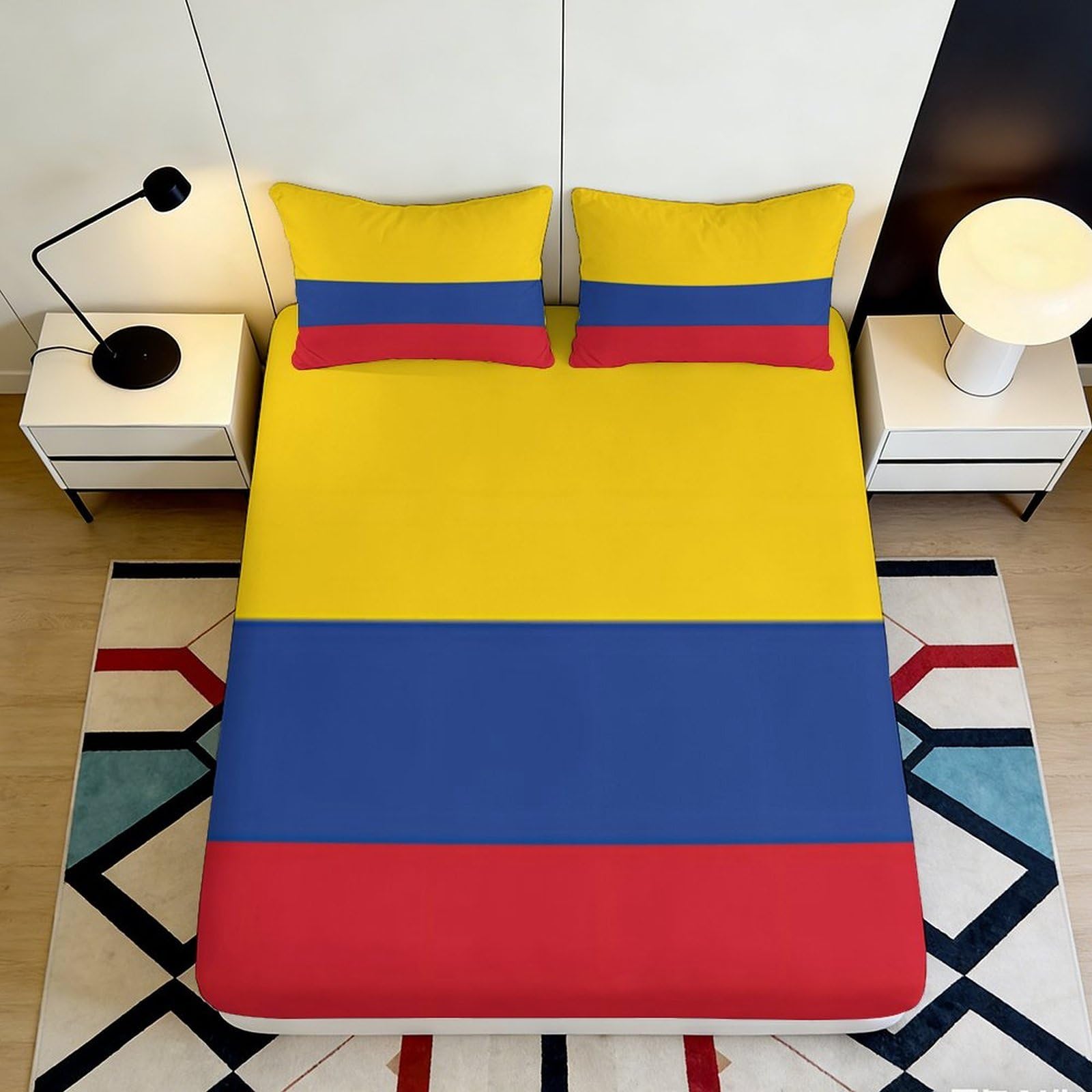 3D Printed Flag Stripes Fitted Sheet Microfiber Deep Pocket Elastic Hem Flag Stripes Mattress Fitted Cover Washable Bedding 140x200x25cm