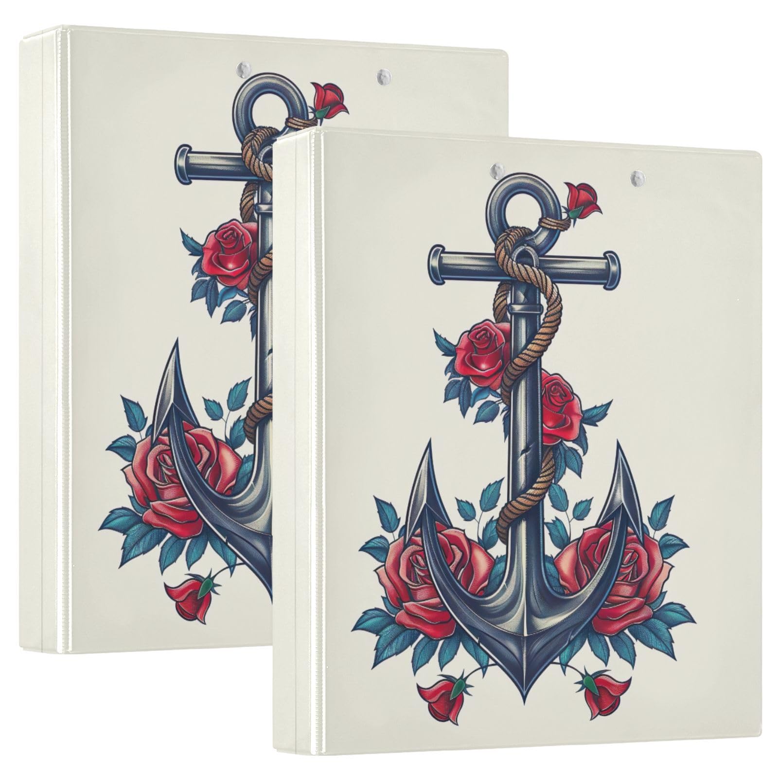 Raccoglitore a tre anelli stampato, 3,8 cm, raccoglitore ad anelli a D con tasche, raccoglitore decorativo per scuola, università o ufficio, motivo ancora di rose