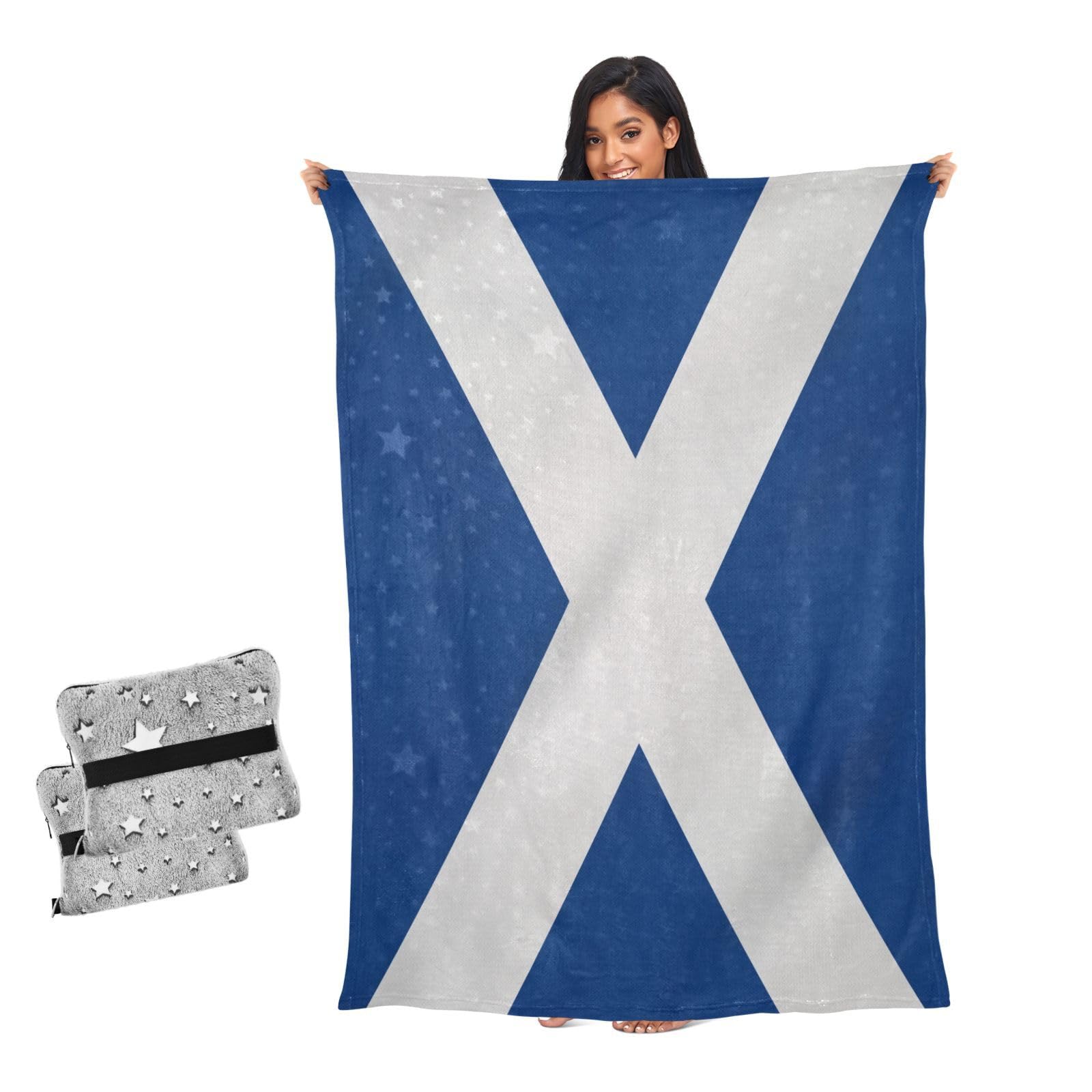 Cadeau pour homme et femme : couverture pour lit bleu drapeau écossais