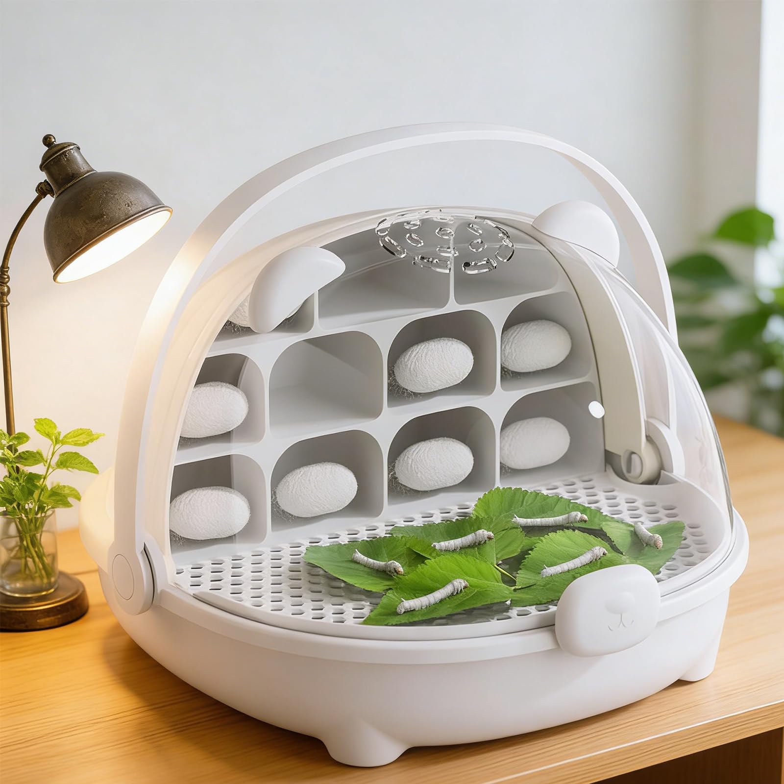 Caja De Crecimiento De Gusanos De Seda, Cápsula Espacial para La Cría De Gusanos De Seda, Jaula De Hábitat Animal,Caja De Alimentación con Asa, para Cría De Gusanos Y Pequeños Reptiles (B)