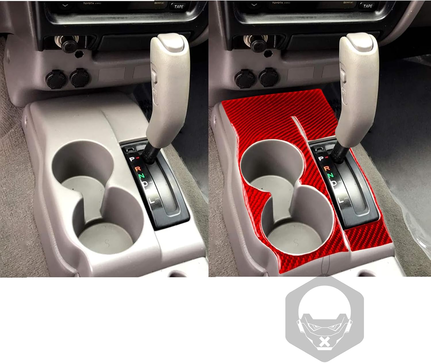 Real Carbon Fiber Car Center Console Gear Shift Panel Water Cup Holder Frame Cover Soft Sticker Compatible with 2001-2004 Toyota Tacoma Special Edition Only Auto Premiun Interior Accessories red