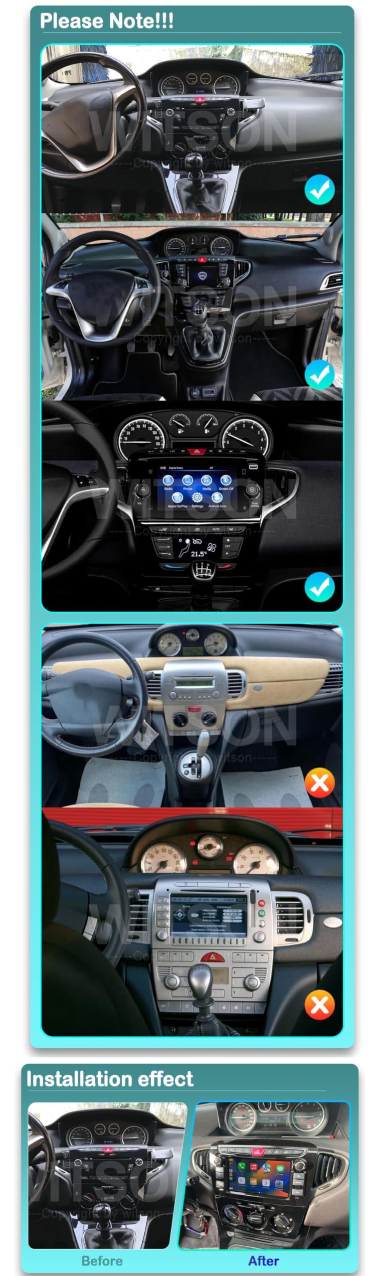Autoradio da 7 pollici per Lancia Ypsilon Chrysler Ypsilon 2011-2020 Android 15 Carplay Navigazione Radio Lettore Video Multimediale Touch Screen Bluetooth GPS WiFi Android Auto (4 Core 2+32GB)