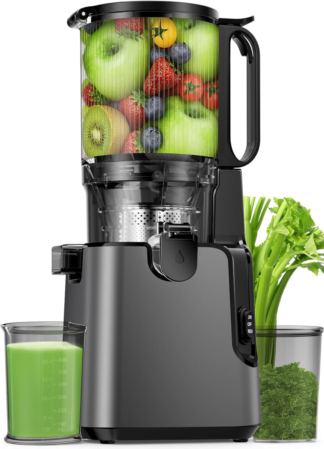 YPONE 5.8" Large Feed Chute Cold Press Juicer, 400W Masticating Machine for Whole Fruits & Veggies, Easy Clean High Yield