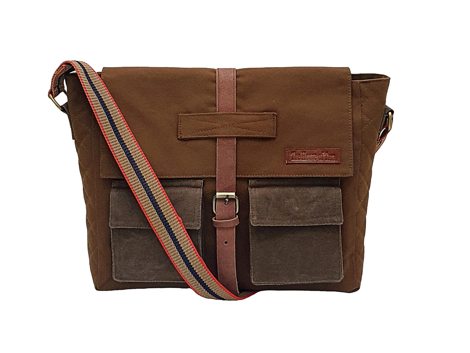 the house of tara Canvas Messenger Sling Bag For Men & Women | Side Cross Body bag with Leather Strap on Flap Closure, Adjustable Shoulder Strap & 2 External Pockets | Suitable for Office-picture-43