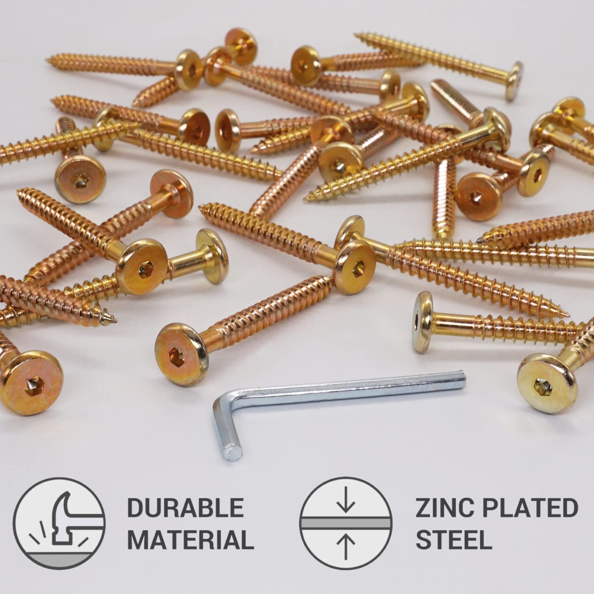 SKIR'CO (40 pcs) Yellow Zinc Plated Wood Connector Screws 6.5 x 60 mm, Furniture Connector Screws, Flat Head - Image 3