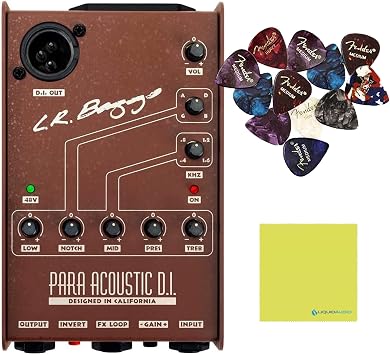 LR Baggs para DI Acoustic Guitar Preamp and 5-Band EQ Bundle w/ 12-Pack Fender Guitar Picks & Liquid Audio Polishing Cloth
