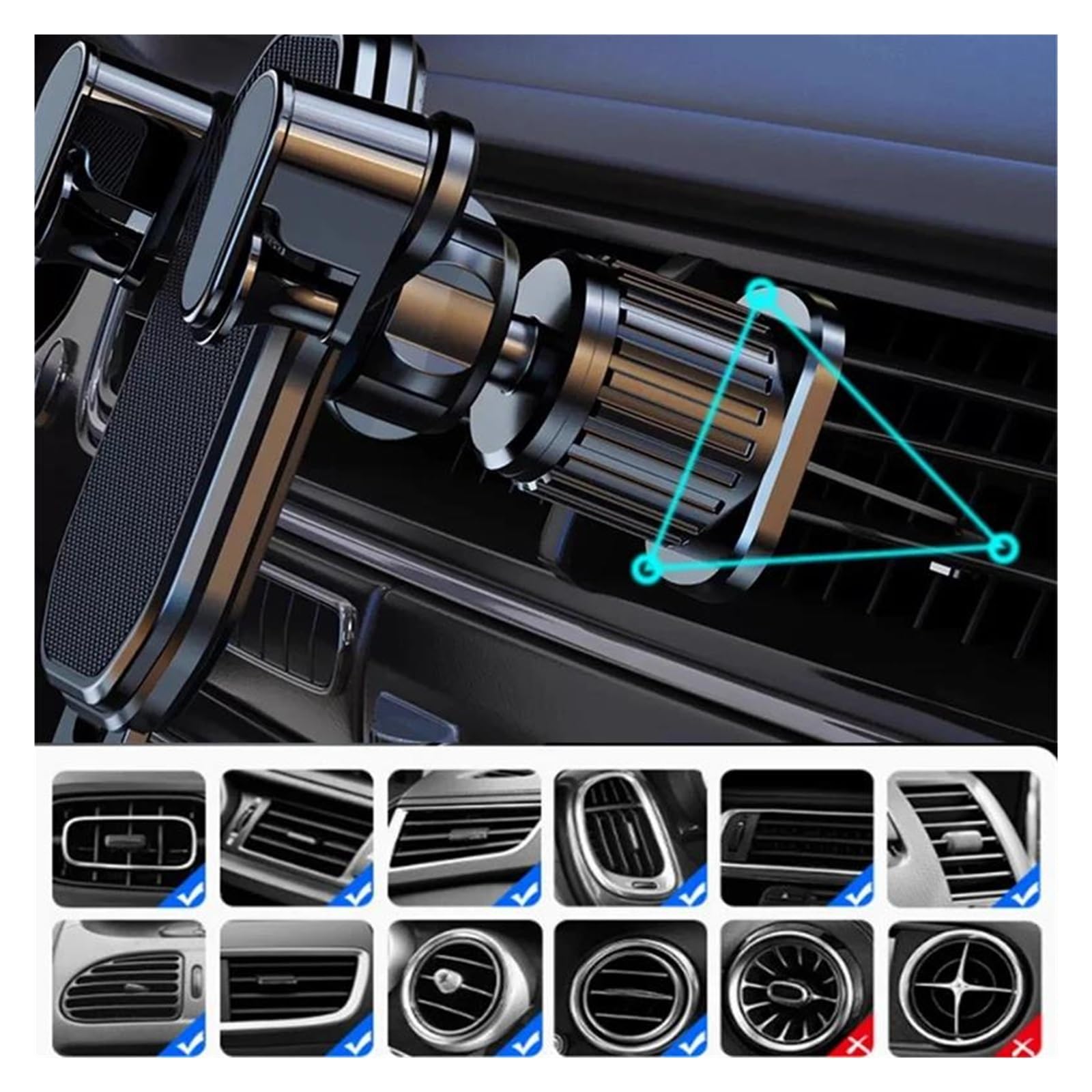 Porta Cellulare Auto Supporto per telefono da auto Gr&av&it&y per telefoni cellulari da 4,7-7 pollici, supporto universale antiurto per bocchetta dell'aria, clip GPS per Sm&ar&tp&ho&ne(Mirror Black)