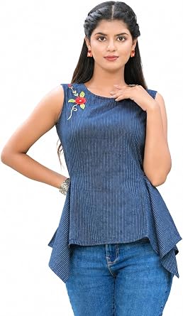 Yash Gallery Indian Cotton Womens Tunic Top Stylish Sleeveless Embroidered Regular Tops For Summer