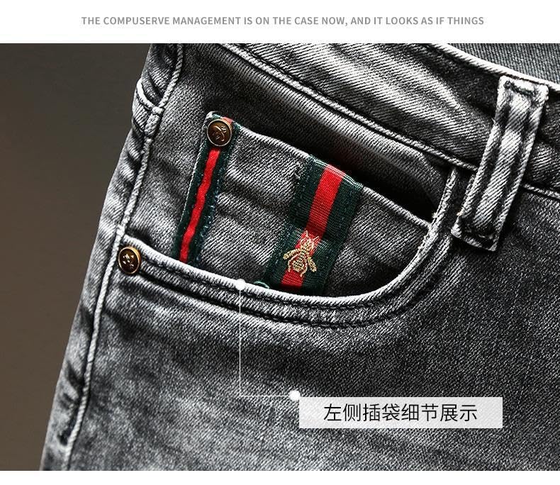 Mens Jeans Retro Elastic Slim Fit Ripped Jeans Men Trousers Vintage Designer Casual Denim Pants2