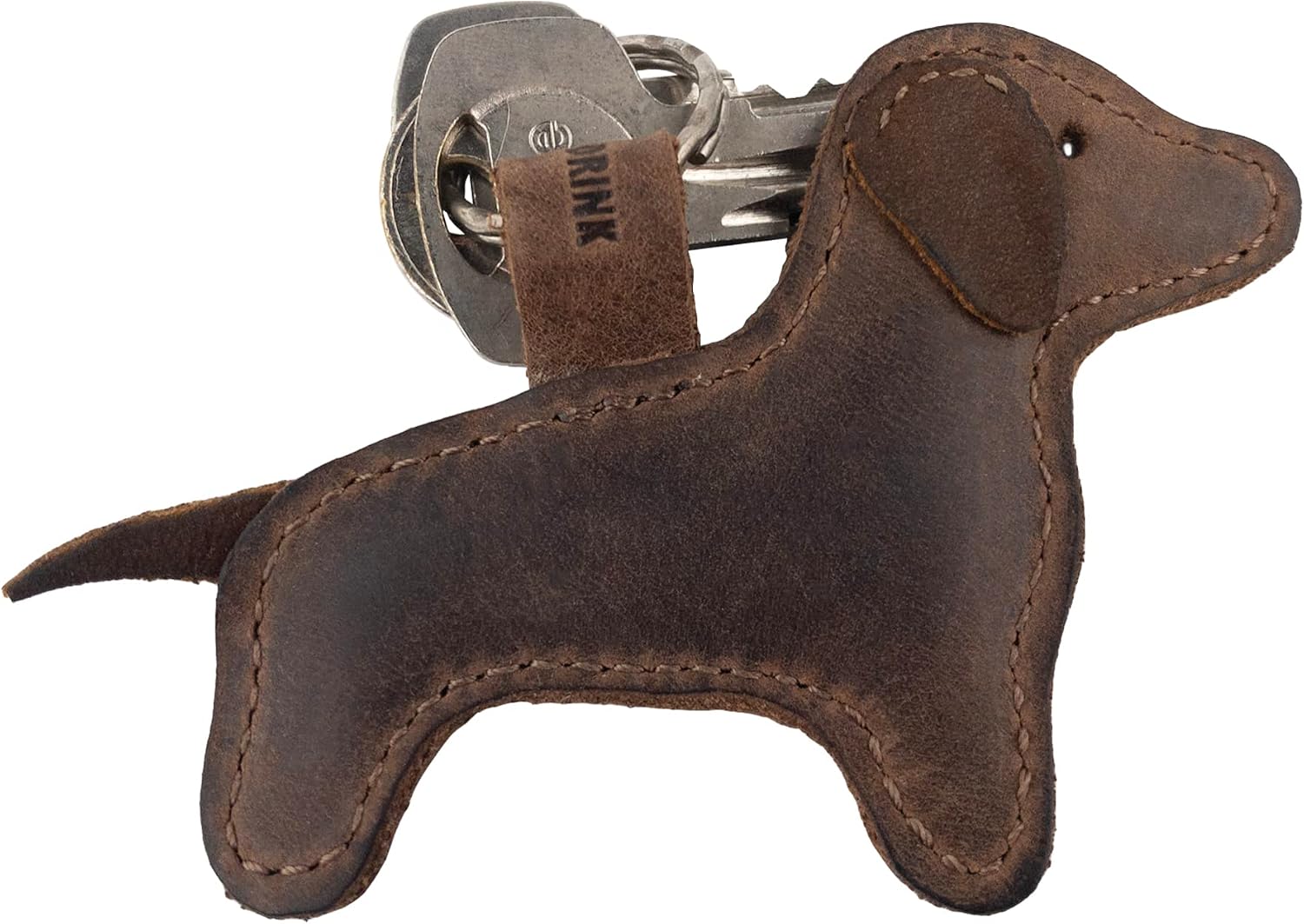 Hide & Drink, Dog Shaped Keychain, Dachshund Keyring, Cute Stuffed Animal Ornament, Full Grain Leather, Handmade Key Holder