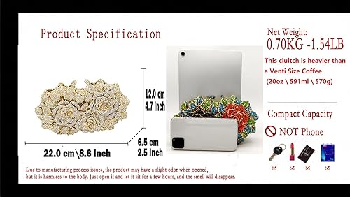 Miniatura 3 de Boutique De FGG Deslumbrantes bolsos de noche de flores para mujer, bolsos formales de fiesta con diamantes de imitación, bolso de mano de cristal