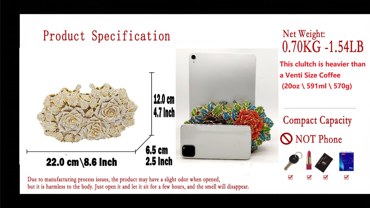 Boutique De FGG Blume Abendtasche Kristall Clutch Handtasche Damen Formale Strass Brauthandtasche Clutches für Party,Mini