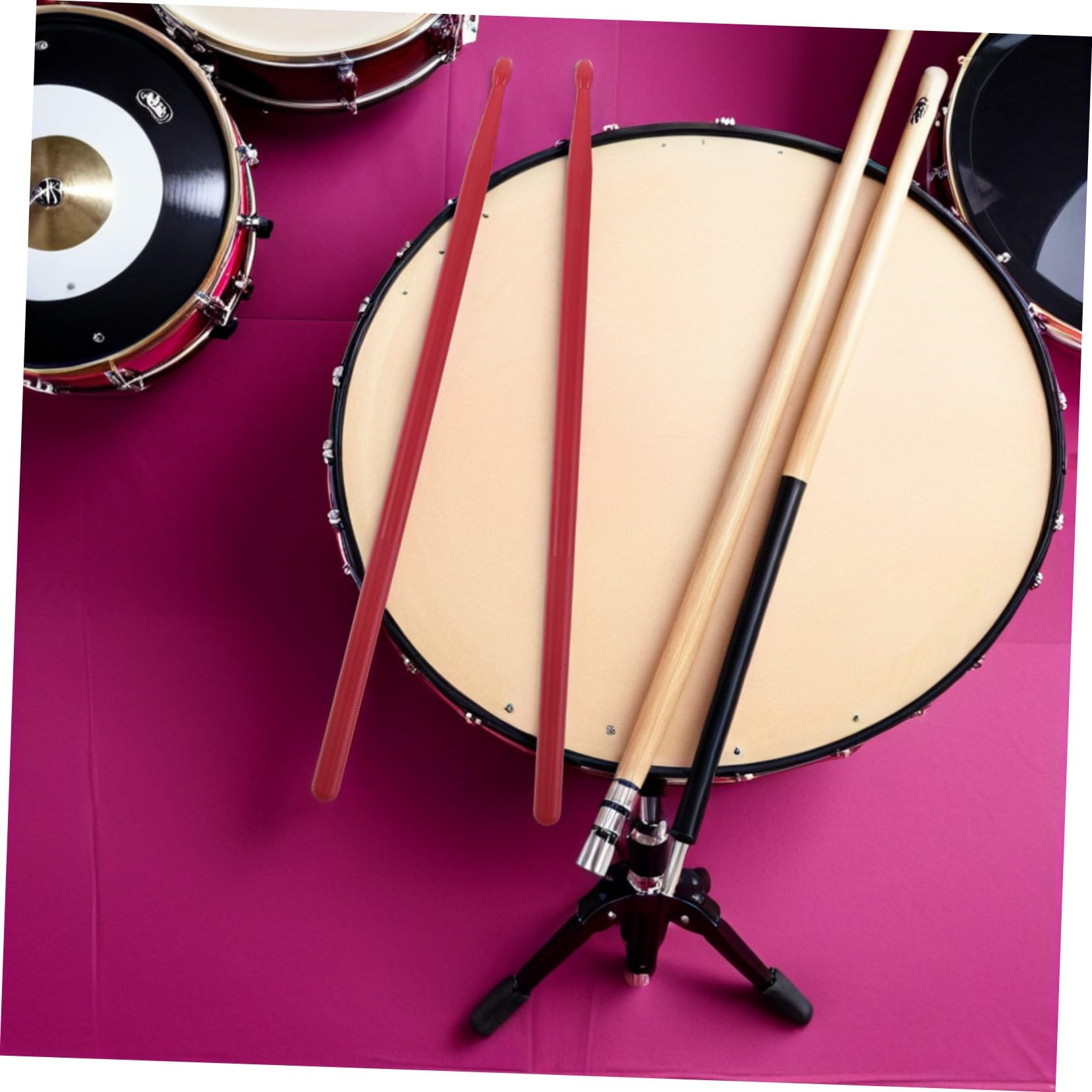 Beaupretty Juego de Baquetas para Batería 8 Piezas con Funda Negra, Mazos Antideslizantes Rojos, Escobillas de Nylon Azul y Cepillos de Madera Rojos, Accesorios Profesionales para Percusión