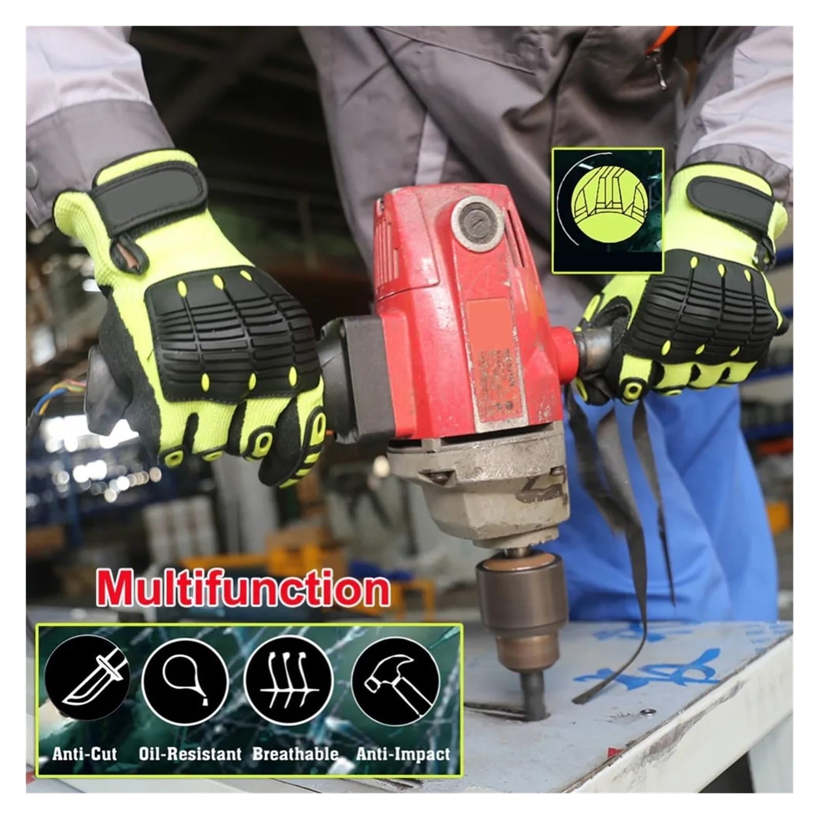 Gants De Coupe Gant De Travail De Sécurité Résistant Aux Coupures, Anti-Vibration, Anti-Impact, Résistant À L'huile, Protection Avec Paume Trempée En Nitrile For Le Travail Confortablement Adapté(S,A)