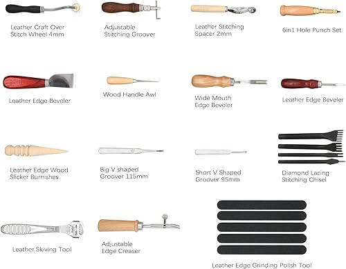 Miniatura 4 de Rain King - Kit de herramientas de trabajo de costura de cuero, herramientas de artesanía de cuero, perfectas para costura, corte, costura,