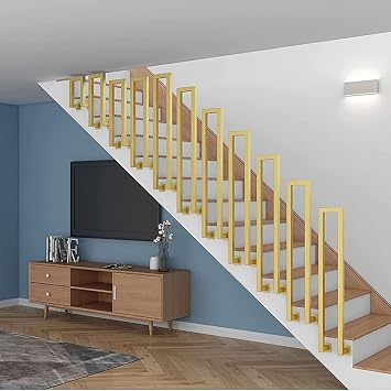 Metal U Shaped handrails for Indoor Stairs, Stair Railing Indoor, Hand Rails for Outdoor Steps, Railings for Stairs Loft Porch Deck, for Stairs Loft Garden CorridorGold,95CM/3.1FT