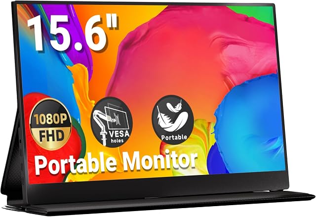 Moniteur portable Ingnok pour ordinateur portable, double USB C Plug and Play, 15,6 po | 1080P, facile à configurer, avec couverture de protection, haut-parleurs intégrés, Mini HDMI écran portable pour ordinateur portable, Mac, mini PC, 60 Hz