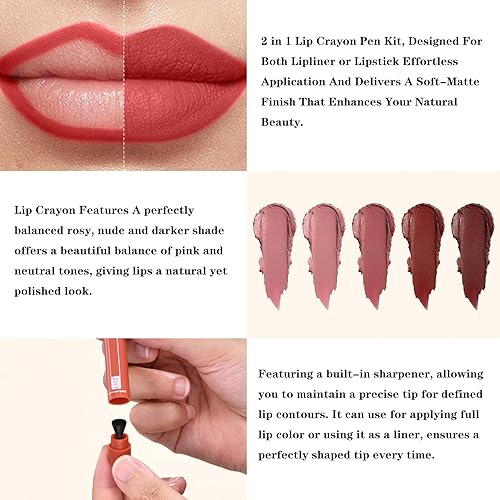 Miniatura 10 de Juego de 8 lápices labiales líquidos mate con relleno de labios terciopelo de larga duración alto pigmentado color nude impermeable kit de brillo de