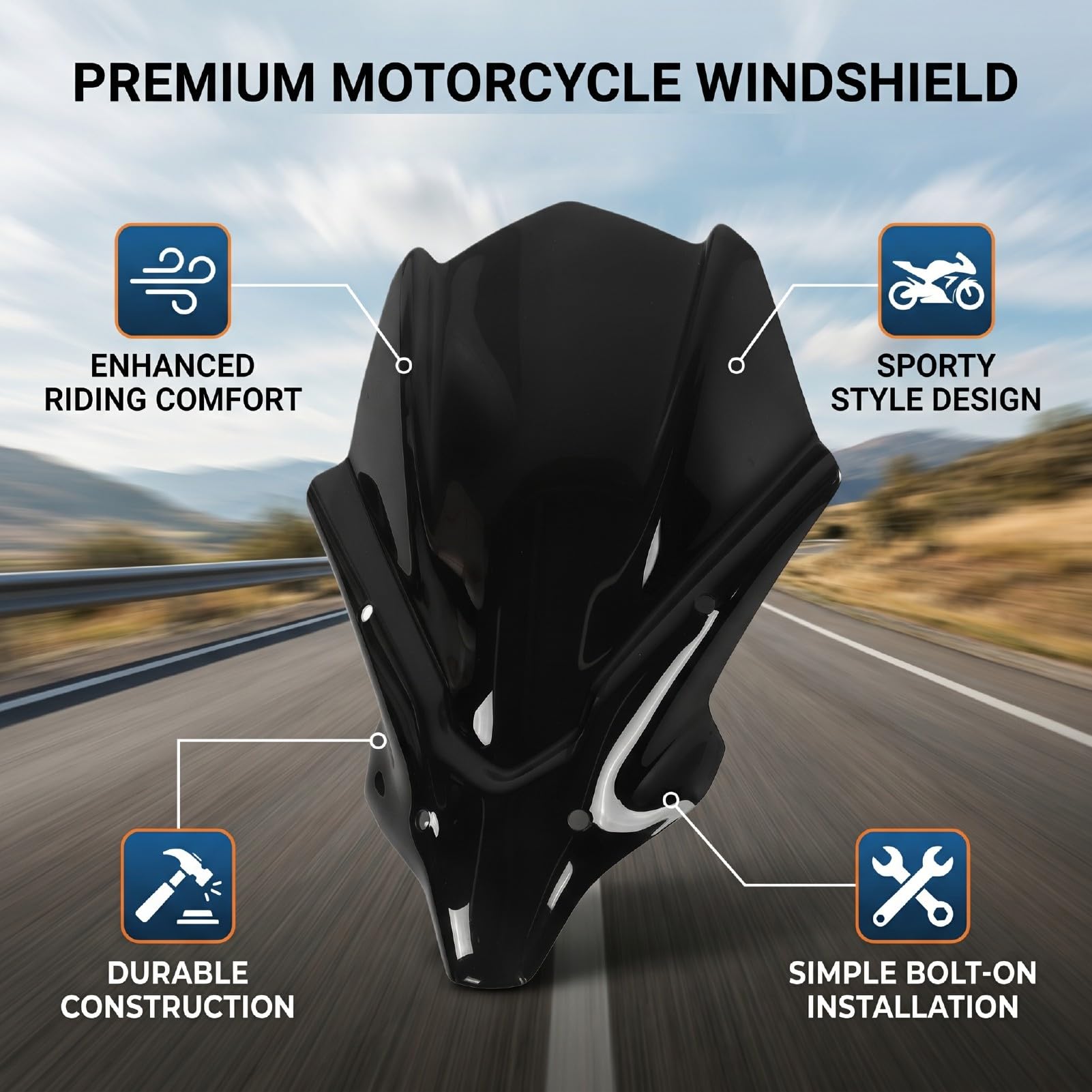 Ejoyous Szyba Przednia Motocykla Czarny Stop Aluminium i Deflektor ABS Dynamiczna Konstrukcja Aerodynamiczna Mocowanie śrubowe dla Kierowców MT 07 2021 2022 2023 2024