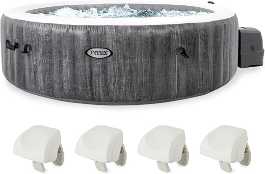 Intex PureSpa Plus Greywood Inflatable Hot Tub Bubble Jet Spa & PureSpa Cushioned Foam Headrest Pillow Hot Tub Spa Accessory, White 4 Pack