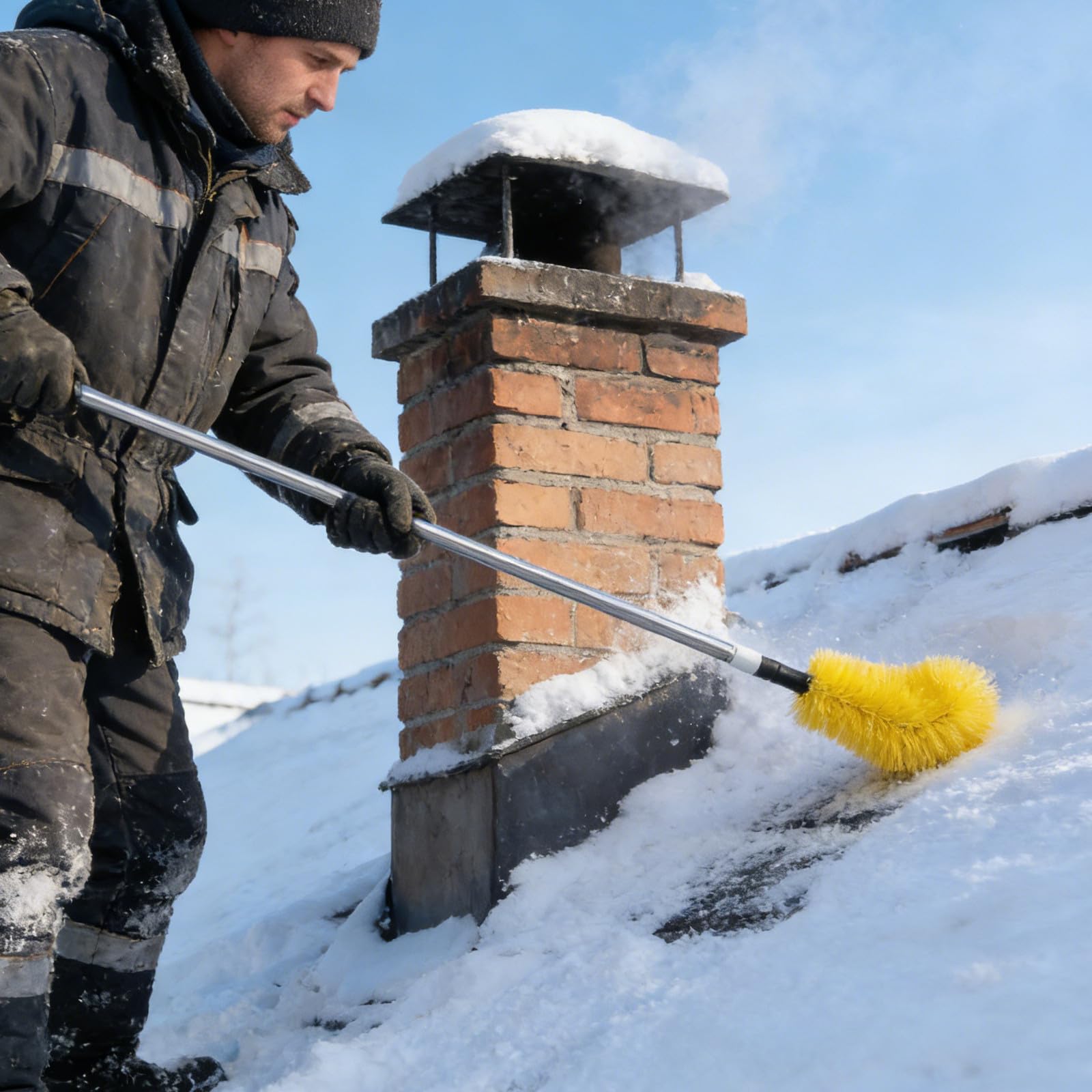 BESTYASH Spazzola per Pulizia Stufa Professionale Aste Modulari in Acciaio Inossidabile e Plastico, Accessorio Giallo per Manutenzione Stufa e Pulizia Casa